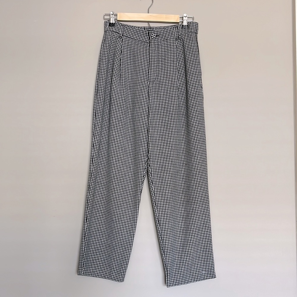 ZARA High Waist Houndstooth Pleated Trouser Pants